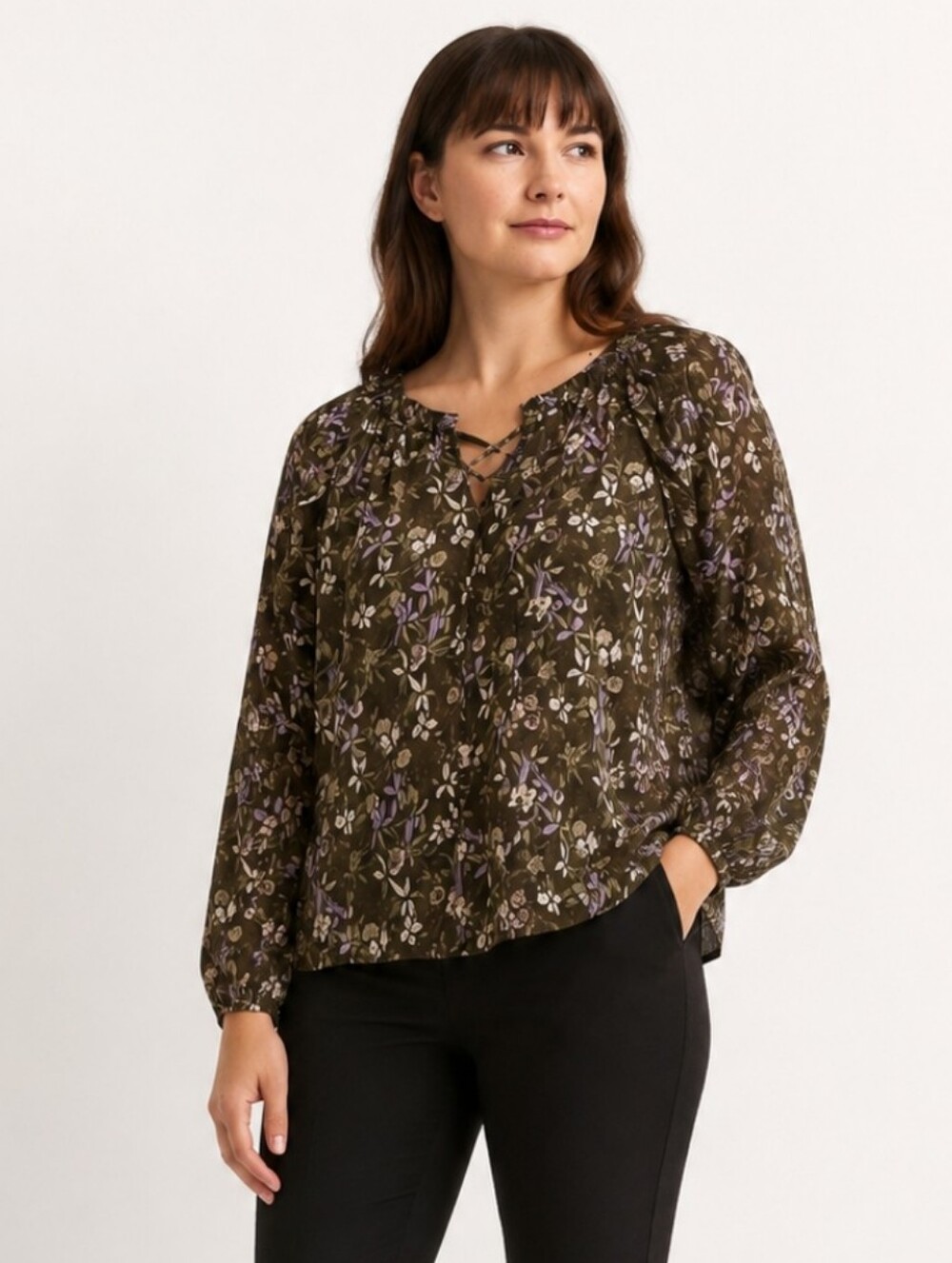 Cato's Green Sheer Floral Flowy Womens Blouse Sz XL